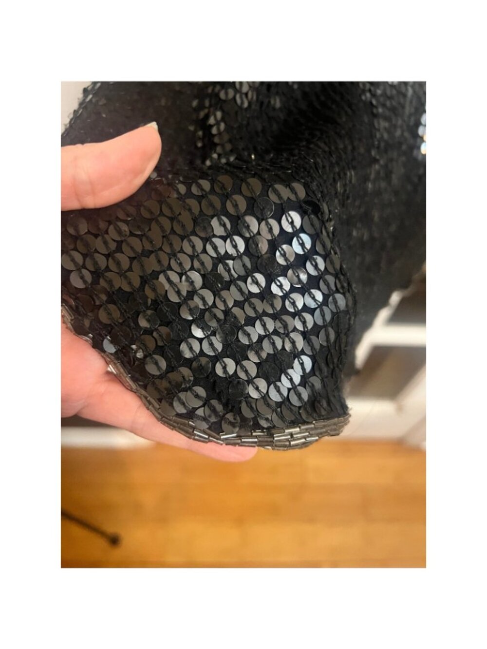 Foley L Black Sequin Silk V Neck Kaftan Dress Tunic Top cocktail formal disco. E - Picture 5 of 8